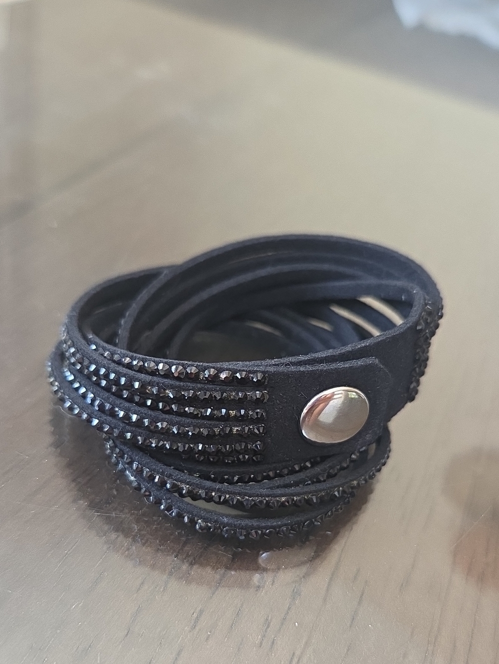 Black Suede Multi-Row Crystal Wrap Bracelet